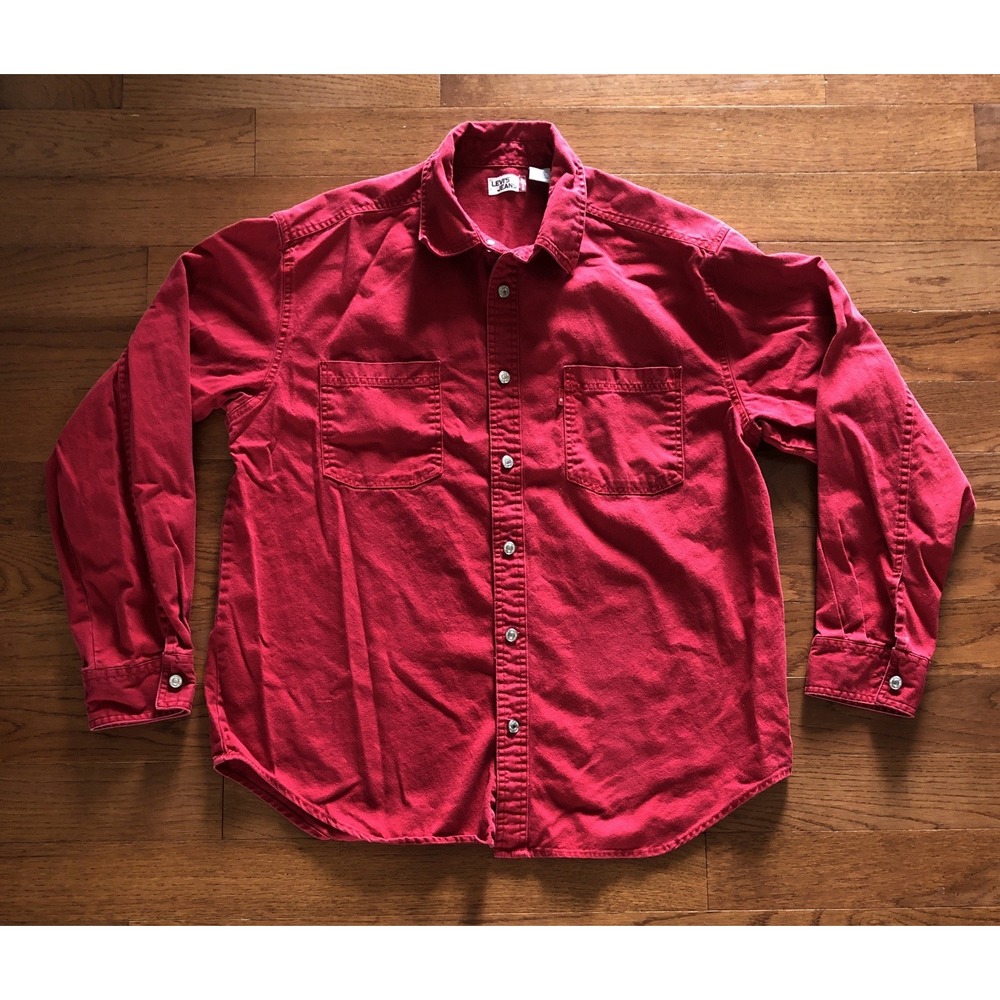 Vtg 1990s Levis Shirt Red Button Down Work Shirt Size L Thick Cotton Canvas
